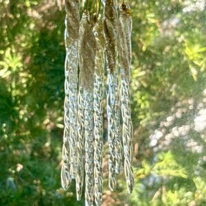 Vintage Glass Icicle Ornaments Set of 8 with Gold Glitter Christmas Decor